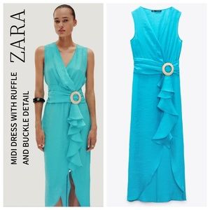 Zara RUFFLED MIDI DRESS WITH BUCKLE